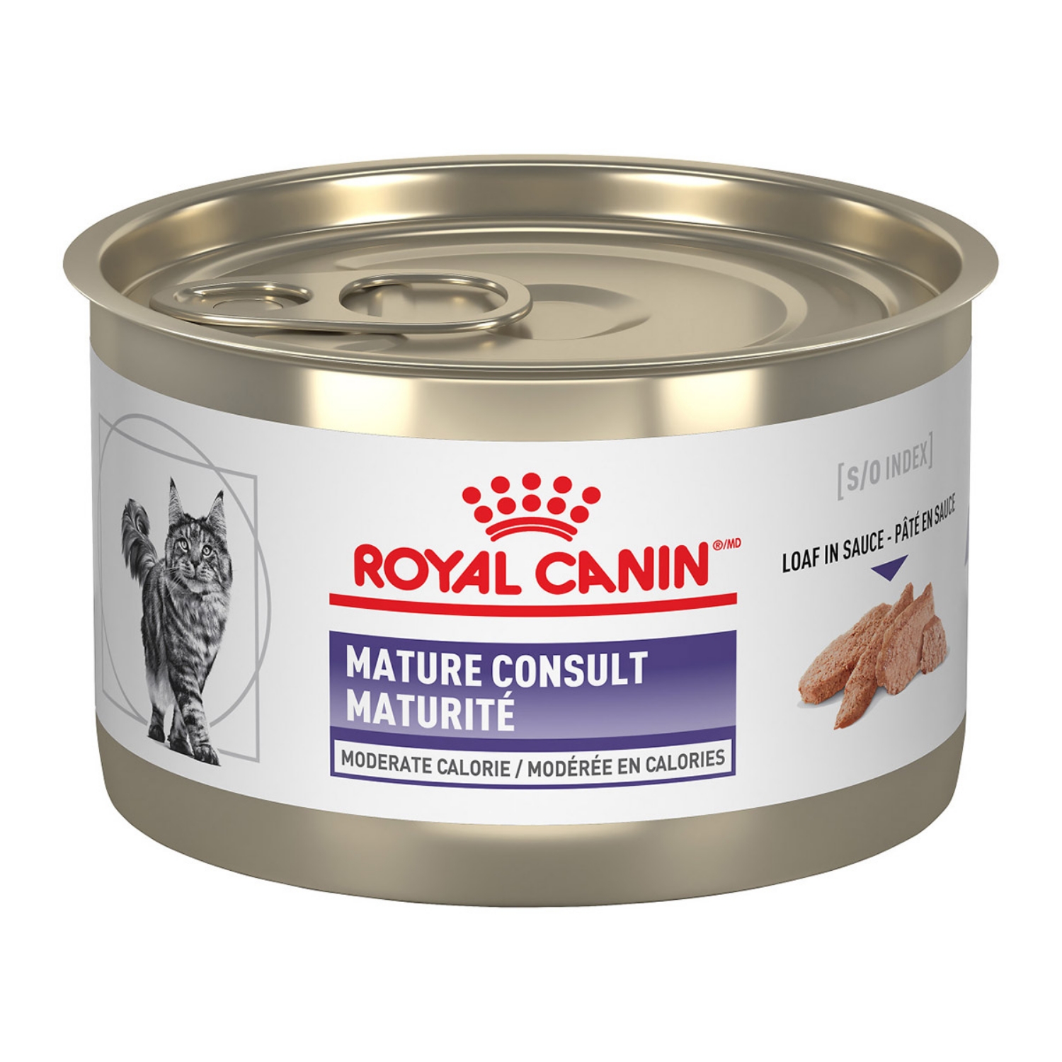 Picture of Royal Canin Veterinary Diet MATURE CONSULT Moderate Calorie Loaf Wet Cat Food - 24 X 145gm cans