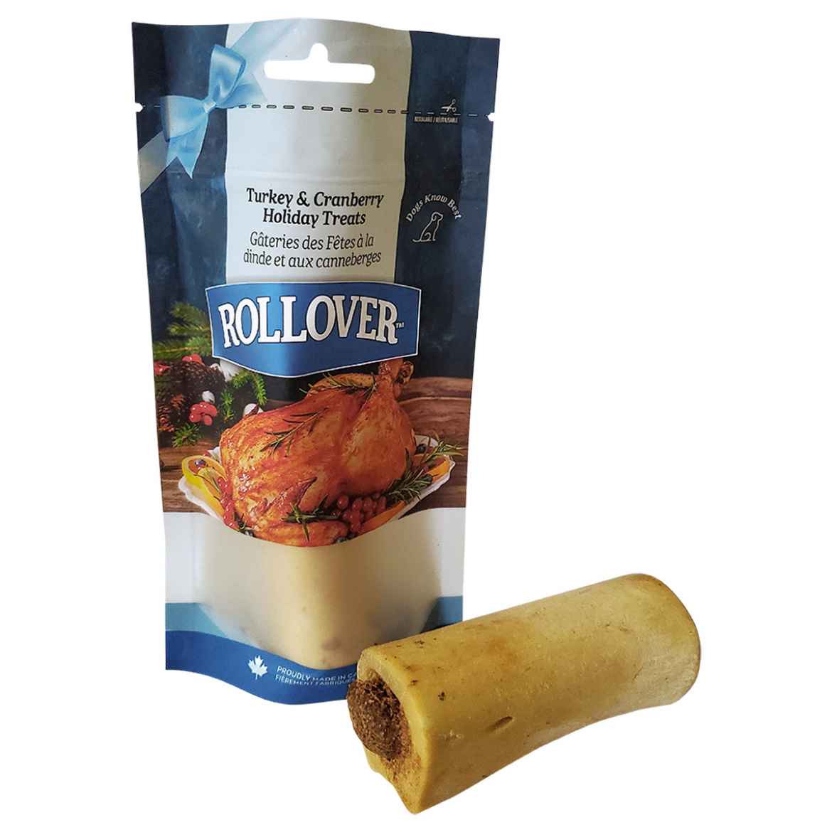 Picture of XMAS TREAT ROLLOVER TURKEY & CRANBERRY SMALL STUFFED BONE - 1/pk