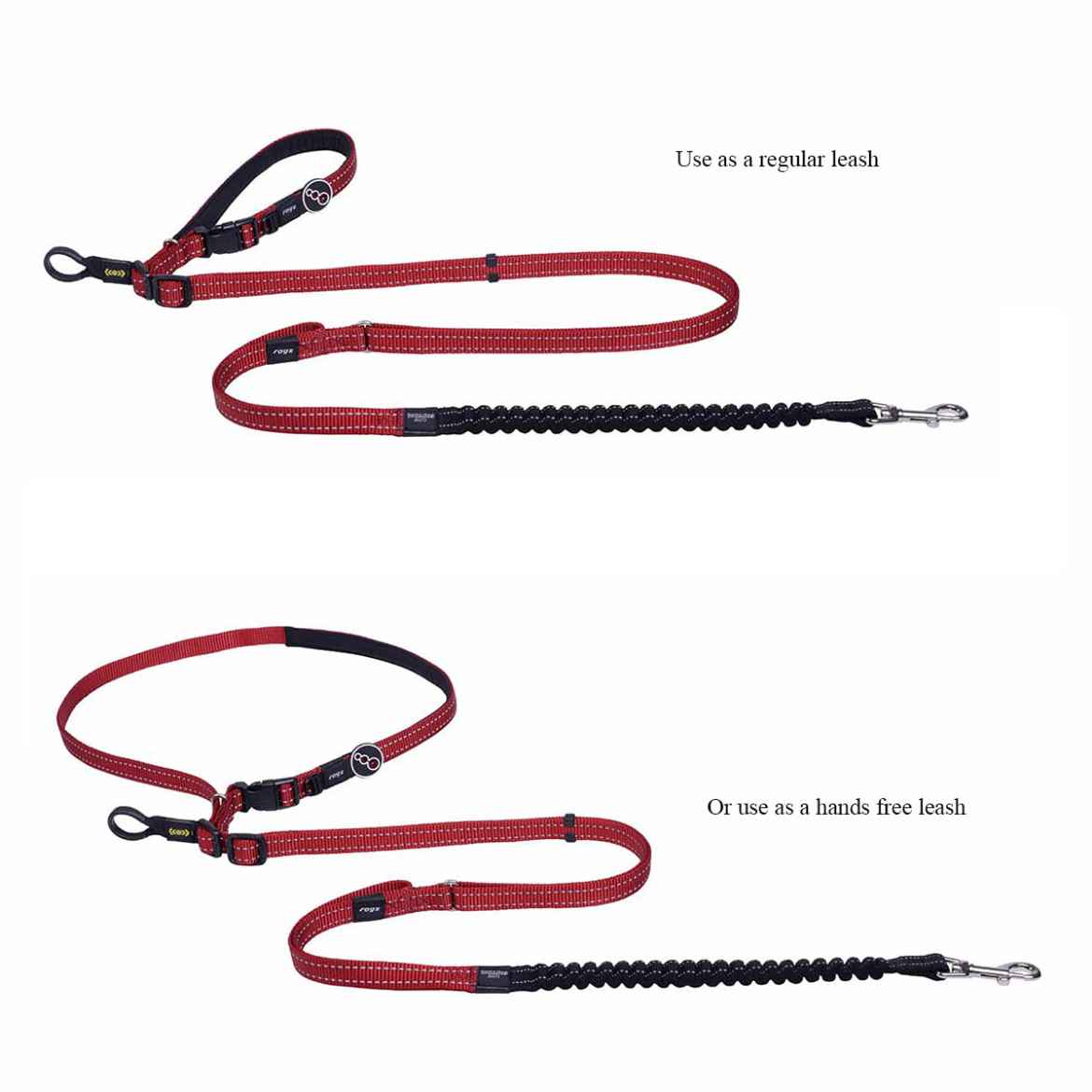 Picture of LEAD CANINE ROGZ UTILITY HANDS FREE Red - 1in x 4.9 - 6.9ft