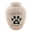 Picture of CREMATION URN CERAMIC WHITE "A piece of me went with you" with PAW PRINT and HEART- Medium