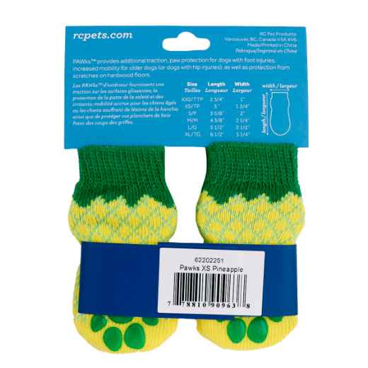 Picture of PAWks CANINE ANTI SLIP SOCKS Pineapple X-Small - 4/pk