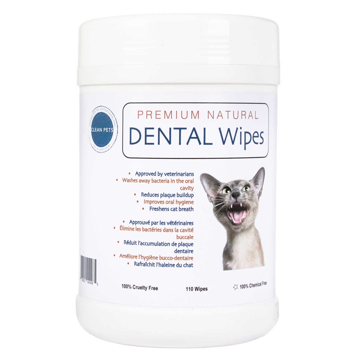 Picture of PREMIUM NATURAL DENTAL WIPES Feline - 110/cannister