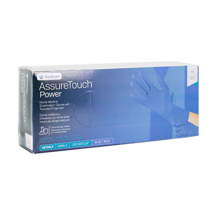 Picture of GLOVES EXAM NITRILE ASSURETOUCH EXCUFF BLUE MEDIUM - 100s