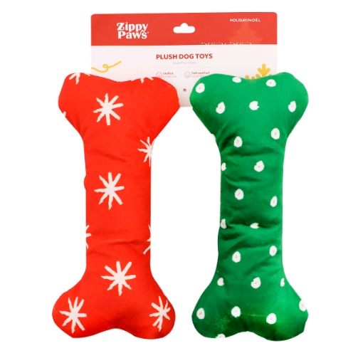 Picture of XMAS HOLIDAY CANINE ZIPPYPAWS Holiday Patterned Bone Large - 2/pk 