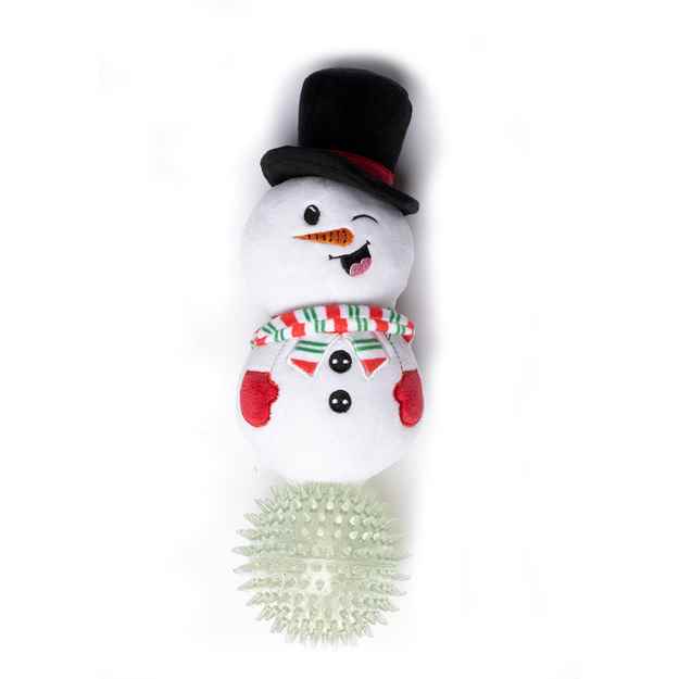 Picture of XMAS HOLIDAY CANINE SILVERPAW PLUSH SNOWMAN with SPIKEY BALL