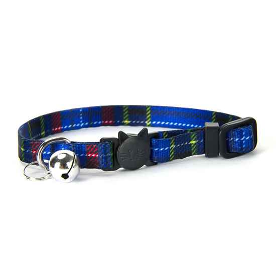 Picture of COLLAR FELINE SIMON'S NYLON SNAG FREE BREAKAWAY Adjustable - Plaid Blue