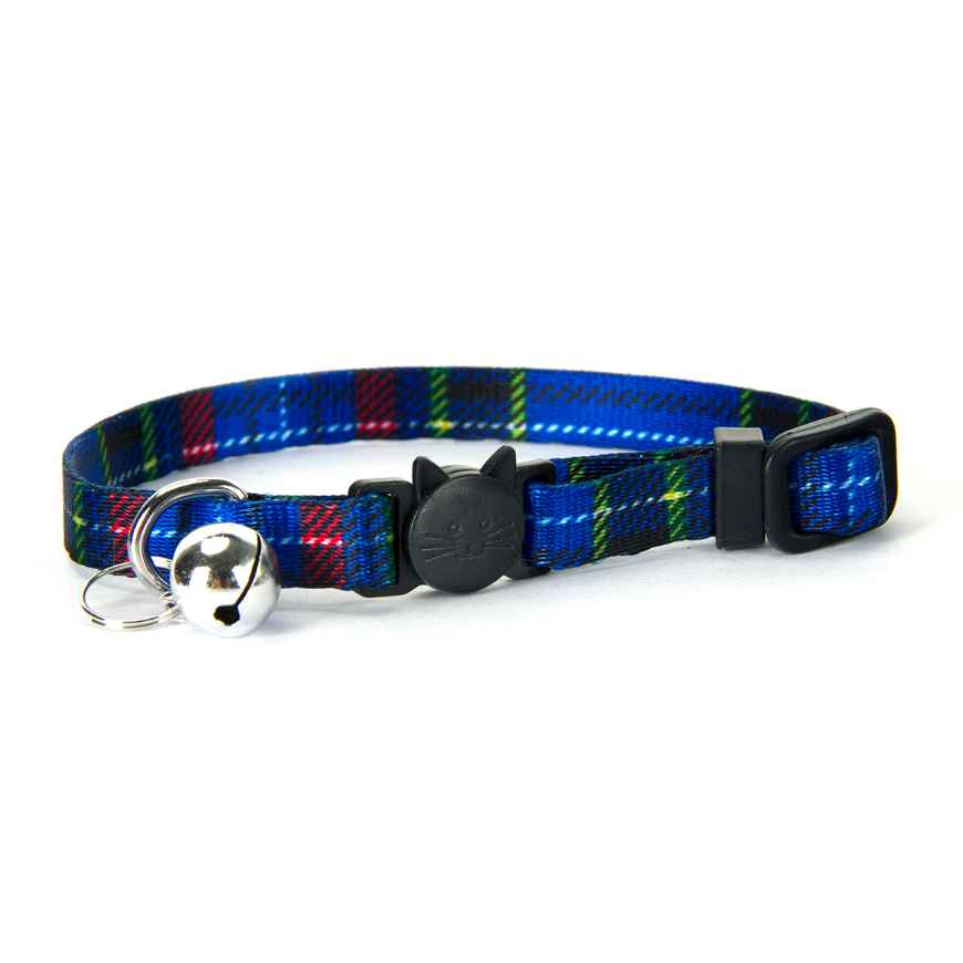 Picture of COLLAR FELINE SIMON'S NYLON SNAG FREE BREAKAWAY Adjustable - Plaid Blue