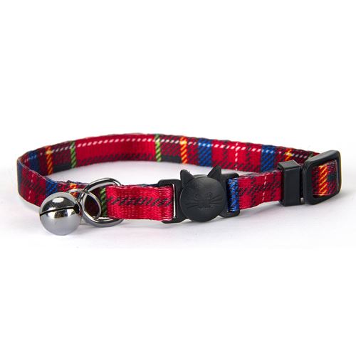 Picture of COLLAR FELINE SIMON'S NYLON SNAG FREE BREAKAWAY Adjustable - Plaid Red