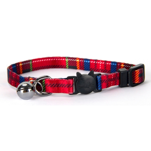 Picture of COLLAR CAT SIMON'S NYLON SNAG FREE BREAKAWAY Adj Plaid Red - each