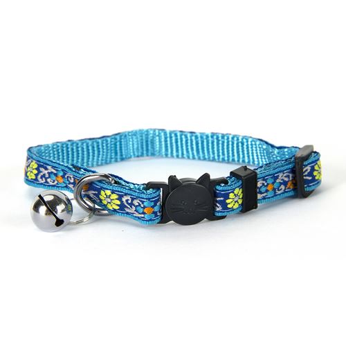 Picture of COLLAR FELINE SIMON'S NYLON SNAG FREE BREAKAWAY Adjustable - Flower Blue