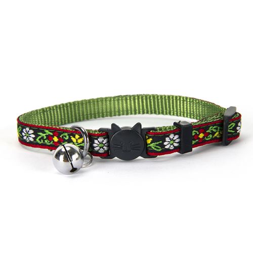 Picture of COLLAR FELINE SIMON'S NYLON SNAG FREE BREAKAWAY Adjustable - Flower Green