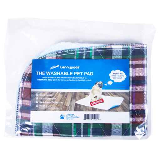 Picture of TRAINING PET PAD WASHABLE GREEN PLAID/BLUE BACKSIDE(J1588A) - 18in x 24in