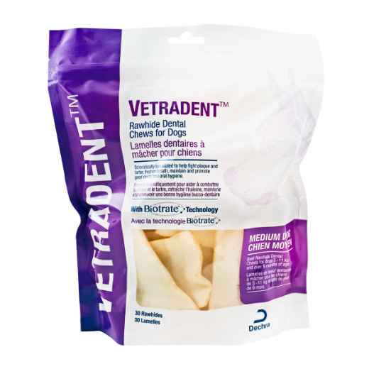 Picture of VETRADENT RAWHIDE DENTAL CHEWS MEDIUM BETWEEN 5kg and 11kg - 30s