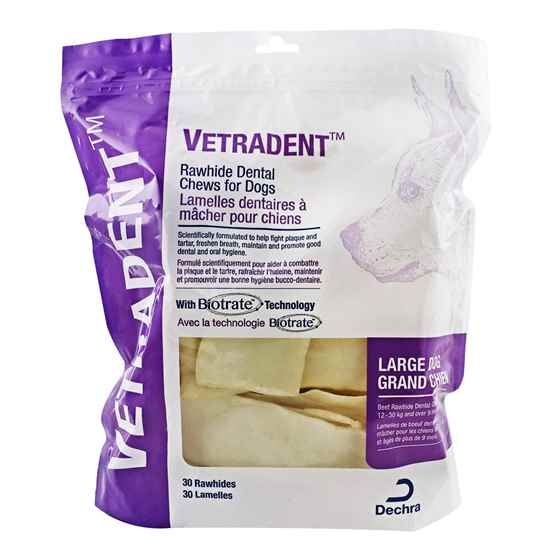 Picture of VETRADENT RAWHIDE DENTAL CHEWS LARGE BETWEEN 12kg and 30kg - 30s