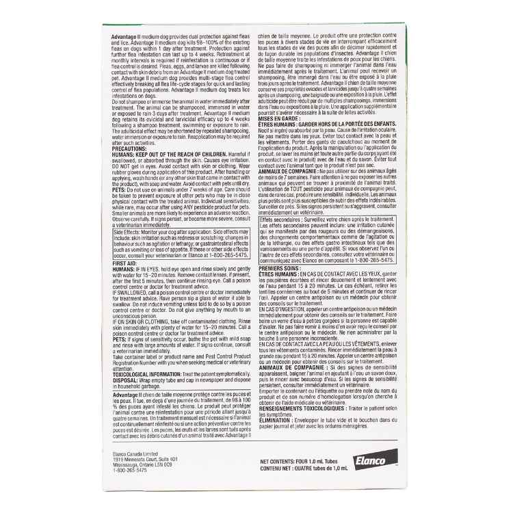 Picture of ADVANTAGE II TEAL 4 x 1ml DOG 4.6kg - 11kg - 4's (su12)
