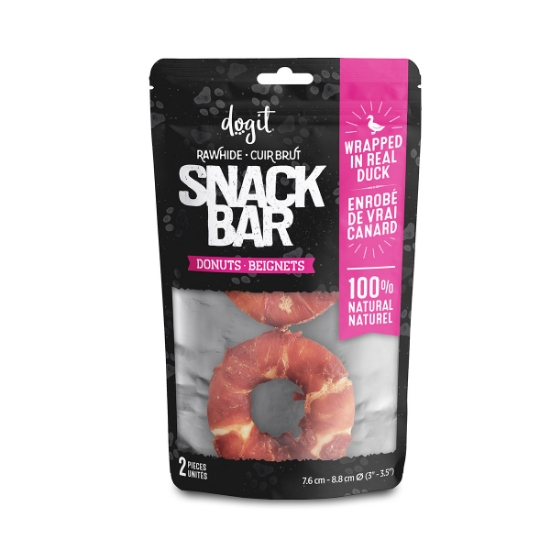 Picture of TREAT CANINE DOGIT SNACK BAR RAWHIDE Duck-Wrapped Donuts (8.8cm/3.5in) - 2/pk