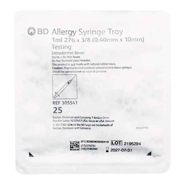 Picture of SYRINGE & NEEDLE BD ALLERGY 1cc 27g x 3/8in - 25's