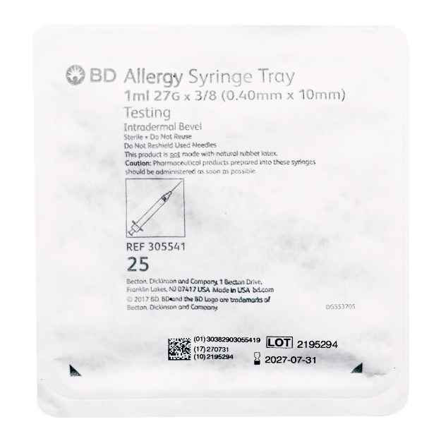 Picture of SYRINGE & NEEDLE BD ALLERGY 1cc 27g x 3/8in - 25's