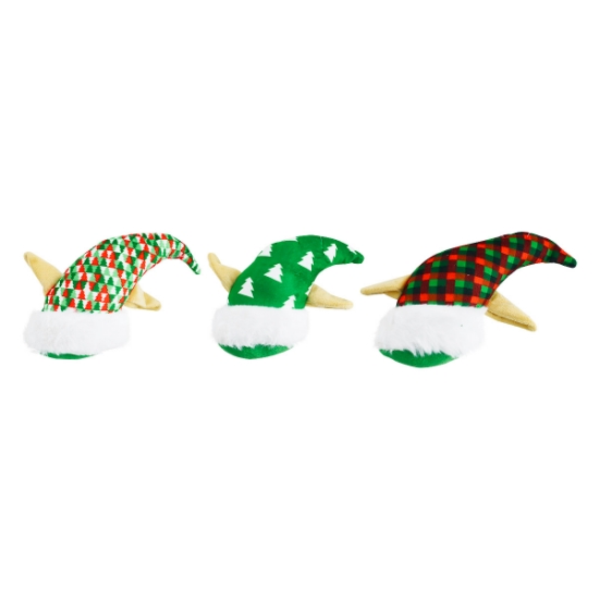 Picture of XMAS HOLIDAY CANINE SPOT HOLIDAY ELF HAT TOY Assorted - 6in 