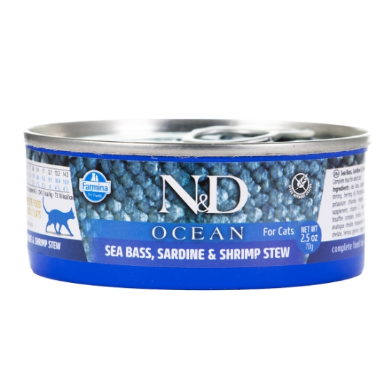 Picture of FELINE FARMINA N&D Sea Bass,Sardine&Shrimp Stew - 24 x 2.5oz/70g cans