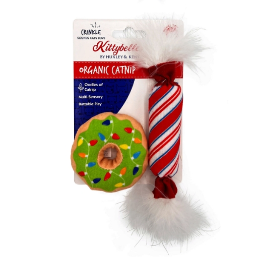 Picture of XMAS HOLIDAY FELINE Huxley & Kent Lit Donut & Peppermint Candy Catnip Toy - 2/pk 