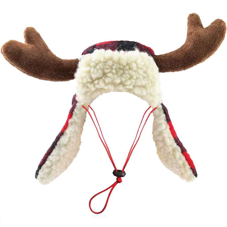 Picture of XMAS HOLIDAY CANINE Ugly Sweater Trapper Hat with ANTLERS - X Large 