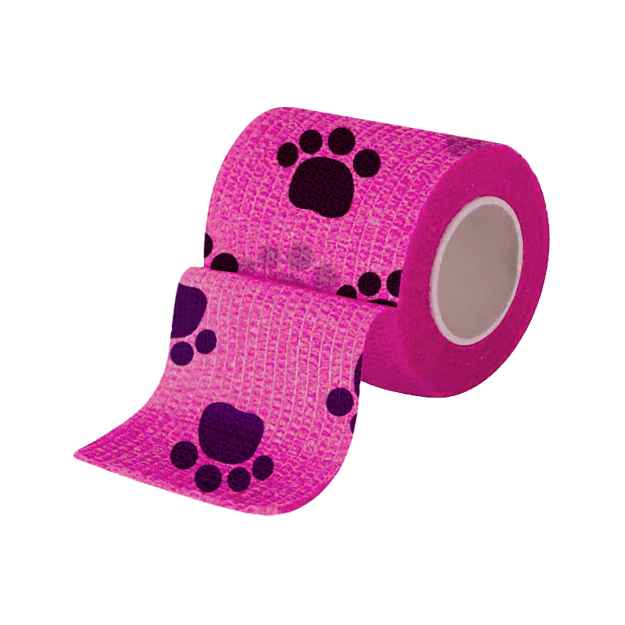 Picture of COHESIVE BANDAGE JorWrap Pink w/ Purple Dog Paw Anti Lick (J1627E) 2in x 5yards - 12/box