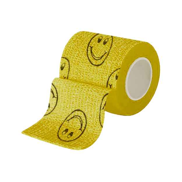 Picture of COHESIVE BANDAGE JorWrap Yellow w/ Smiley Faces Anti Lick (J1627G) 2in x 5yards - 12/box
