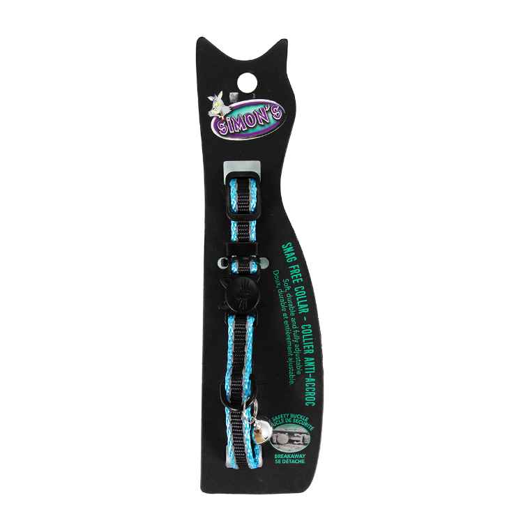 Picture of COLLAR FELINE SIMON'S NYLON SNAG FREE BREAKAWAY Adjustable - Reflective Blue