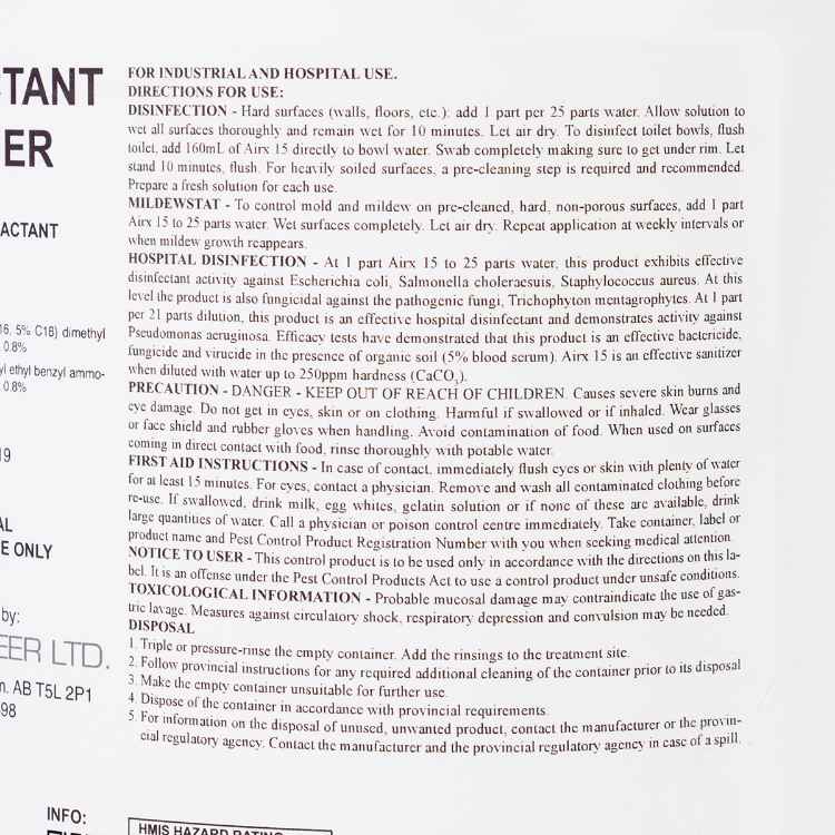 Picture of AIRX 15 DISINFECTANT CONCENTRATE - 4L
