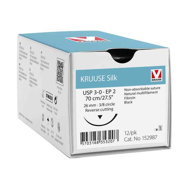 Picture of SILK SUTURE Kruuse 3/0  3/8 circle RC 26mm Ndl Black 70cm L - 12/box