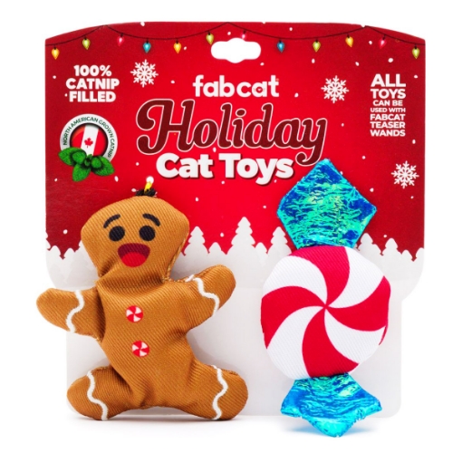 Picture of XMAS HOLIDAY FELINE FABCAT Gingerbread man/Peppermint - 2/pk