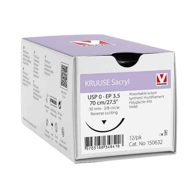 Picture of SACRYL SUTURE 0 - 3/8 circle RC 30mm Ndl Violet 70cm L - 12/box