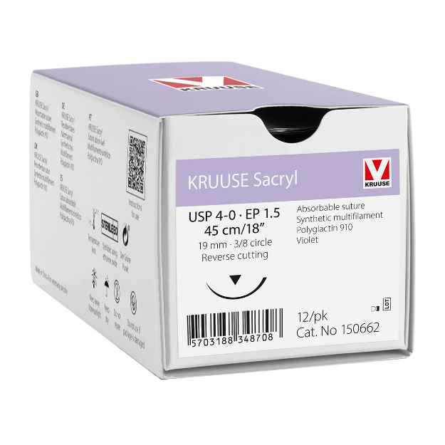Picture of SACRYL SUTURE 4/0 - 3/8 circle RC 19mm Ndl Violet 45cm L - 12/box