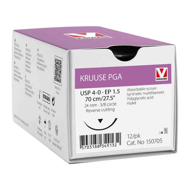 Picture of PGA SUTURE Kruuse  4/0 - 3/8 circle RC  24mm Ndl Violet  70 cm - 12/box