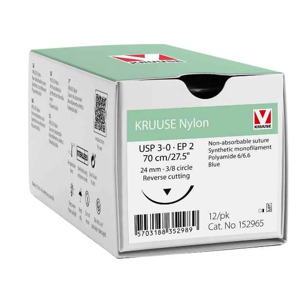 Picture of NYLON SUTURE 3/0  3/8 circle RC 24mm Ndl Blue 70cm L - 12/box