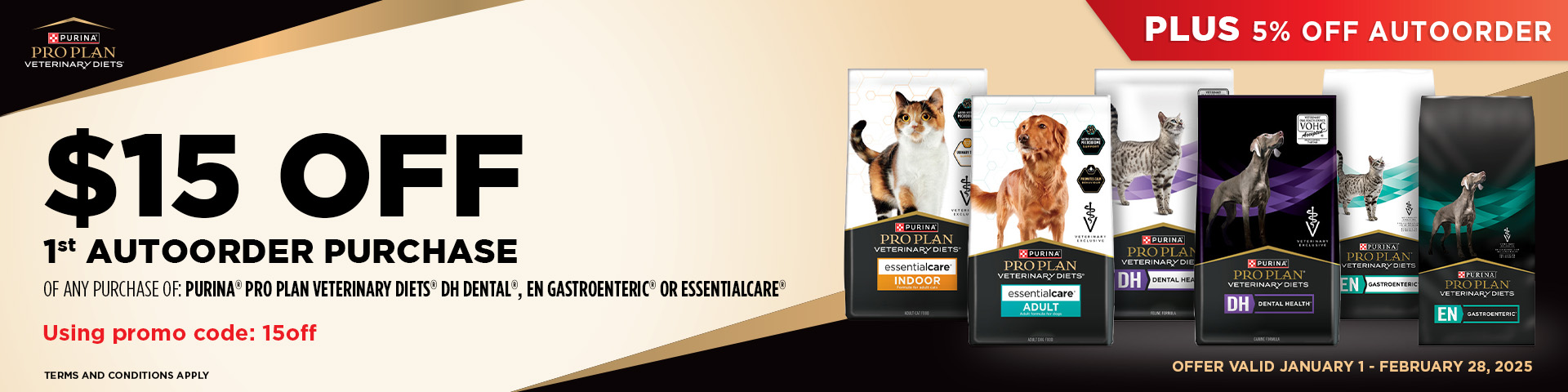 Picture for category $15 OFF Purina EN Gastroenteric, DH Dental, & Essential Care Veterinary Diets