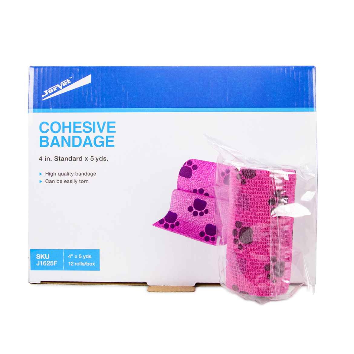 Picture of COHESIVE BANDAGE JorWrap Pink w/ Purple Dog Paw (J1625F) 4in x 5yards - 12/box