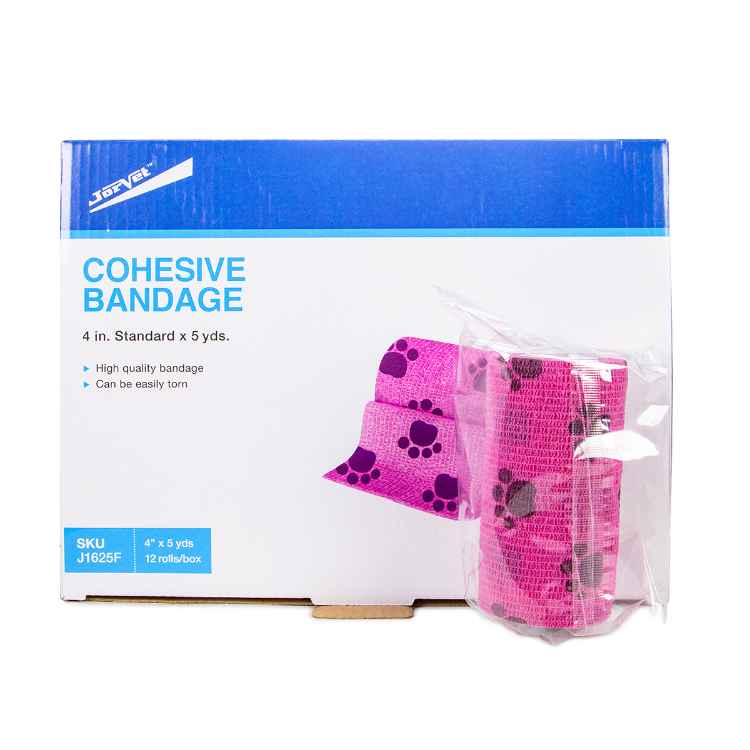 Picture of COHESIVE BANDAGE JorWrap Pink w/ Purple Dog Paw (J1625F) 4in x 5yards - 12/box
