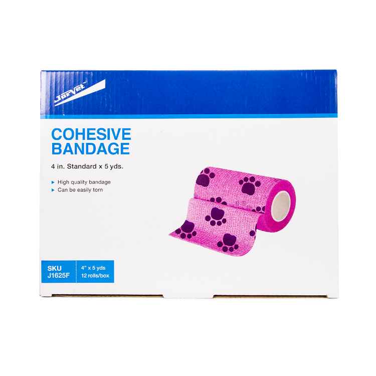 Picture of COHESIVE BANDAGE JorWrap Pink w/ Purple Dog Paw (J1625F) 4in x 5yards - 12/box