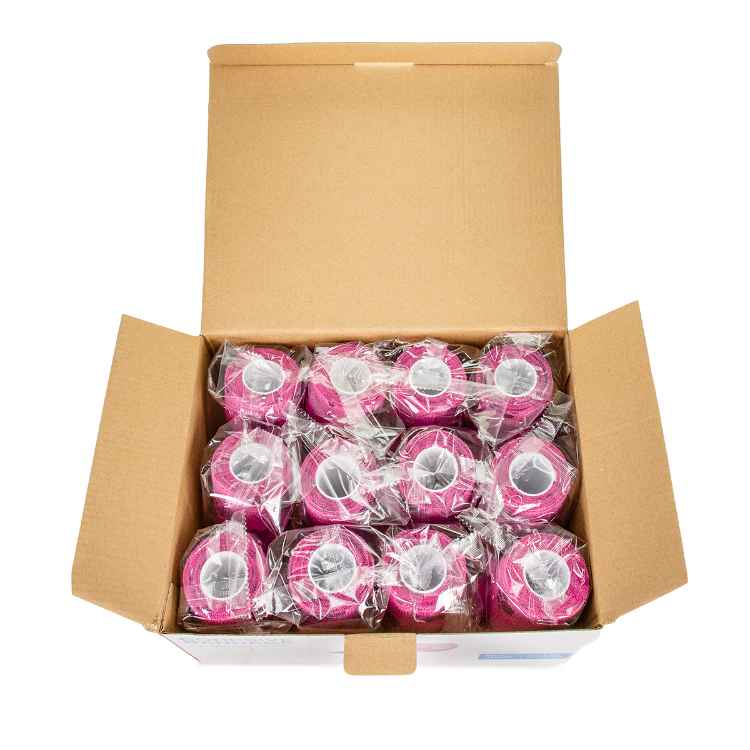 Picture of COHESIVE BANDAGE JorWrap Pink w/ Purple Dog Paw (J1625F) 4in x 5yards - 12/box