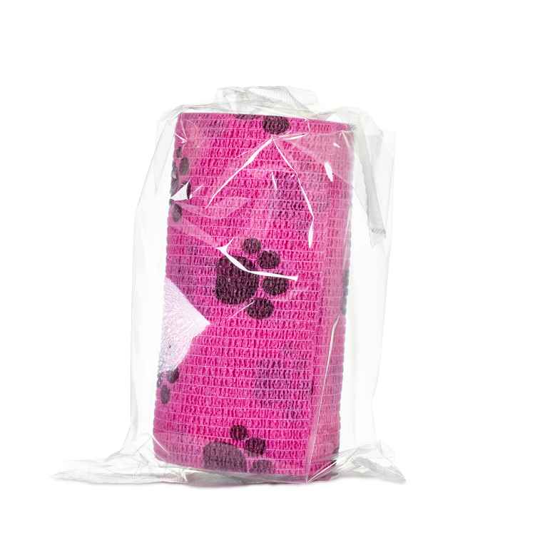 Picture of COHESIVE BANDAGE JorWrap Pink w/ Purple Dog Paw (J1625F) 4in x 5yards - 12/box