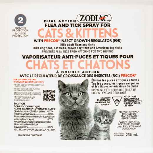 Picture of ZODIAC DUAL ACTION Flea & Tick SPRAY for Cats & Kittens - 236ml
