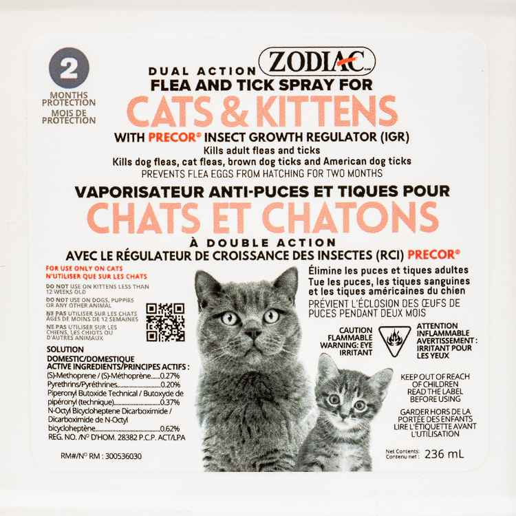 Picture of ZODIAC DUAL ACTION Flea & Tick SPRAY for Cats & Kittens - 236ml