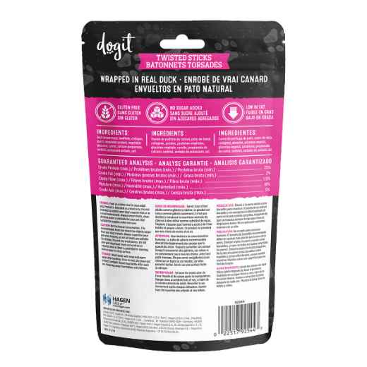 Picture of TREAT CANINE DOGIT SNACK BAR DUCK WRAPPED BEEFHIDE & COLLAGEN TWISTED STICKS - 6/pk