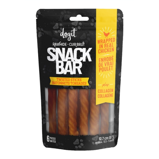 Picture of TREAT CANINE DOGIT SNACK BAR CHICKEN WRAPPED BEEFHIDE & COLLAGEN TWISTED STICKS - 6/pk