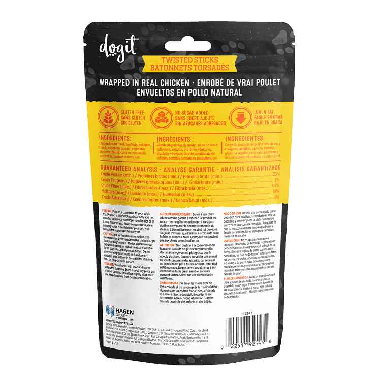 Picture of TREAT CANINE DOGIT SNACK BAR CHICKEN WRAPPED BEEFHIDE & COLLAGEN TWISTED STICKS - 6/pk