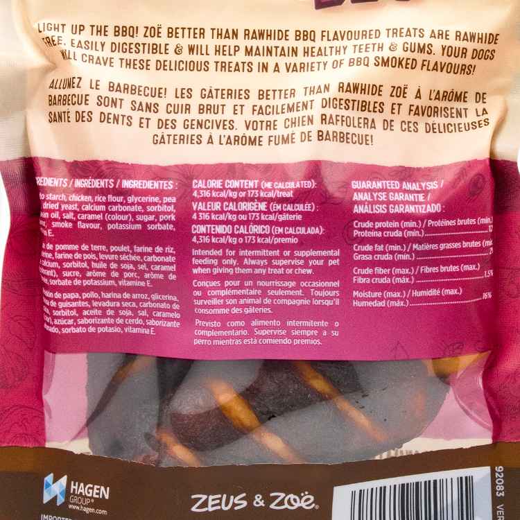 Picture of TREAT CANINE ZOE BETTER THAN RAWHIDE BBQ RIB Pork Flavour - 4/pk