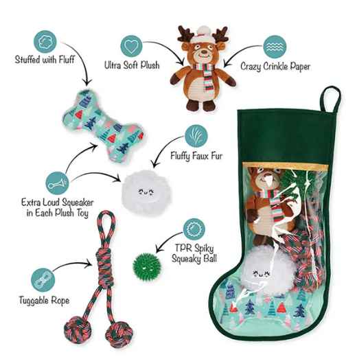 Picture of XMAS HOLIDAY CANINE FS HAPPY PAWLIDAYS STOCKING - 5/pk 