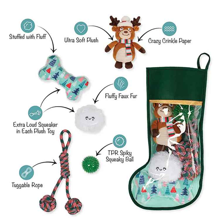 Picture of XMAS HOLIDAY CANINE FS HAPPY PAWLIDAYS STOCKING - 5/pk 